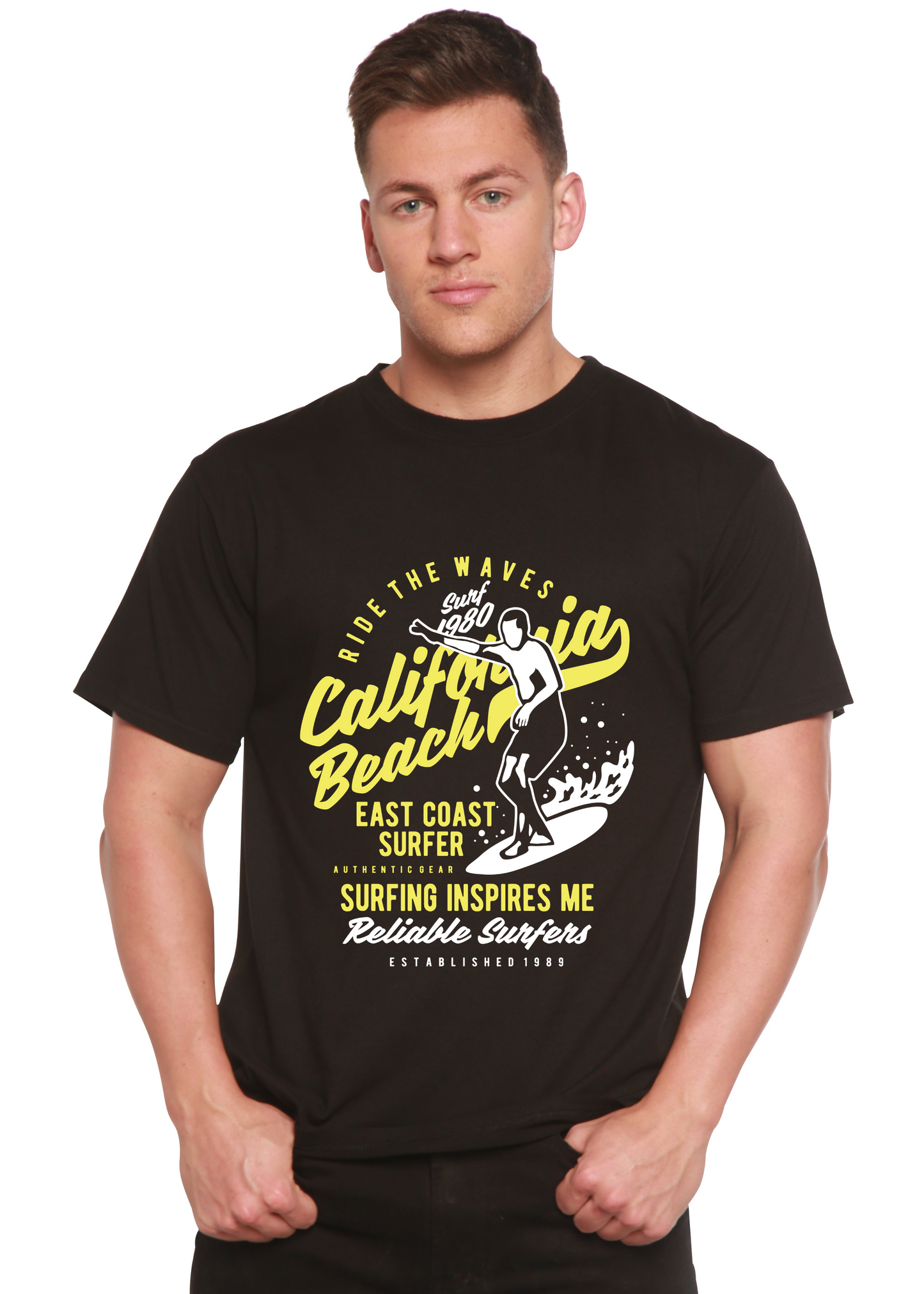 Ride The Waves Spun Bamboo® Men's Bamboo Viscose/Organic Cotton Short Sleeve Graphic T-Shirt