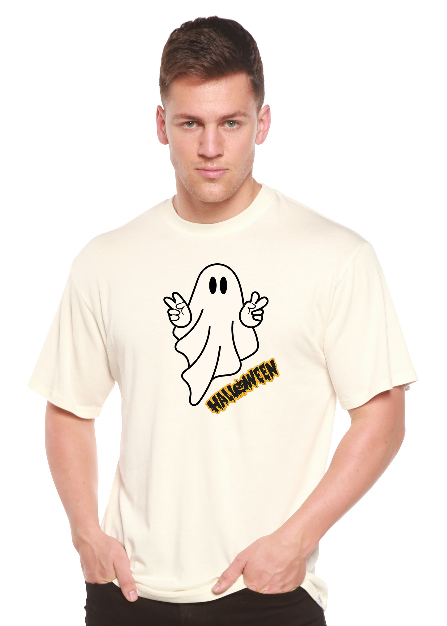 Halloween Ghost Unisex Bamboo Viscose/Organic Cotton Short Sleeve Graphic T-Shirt