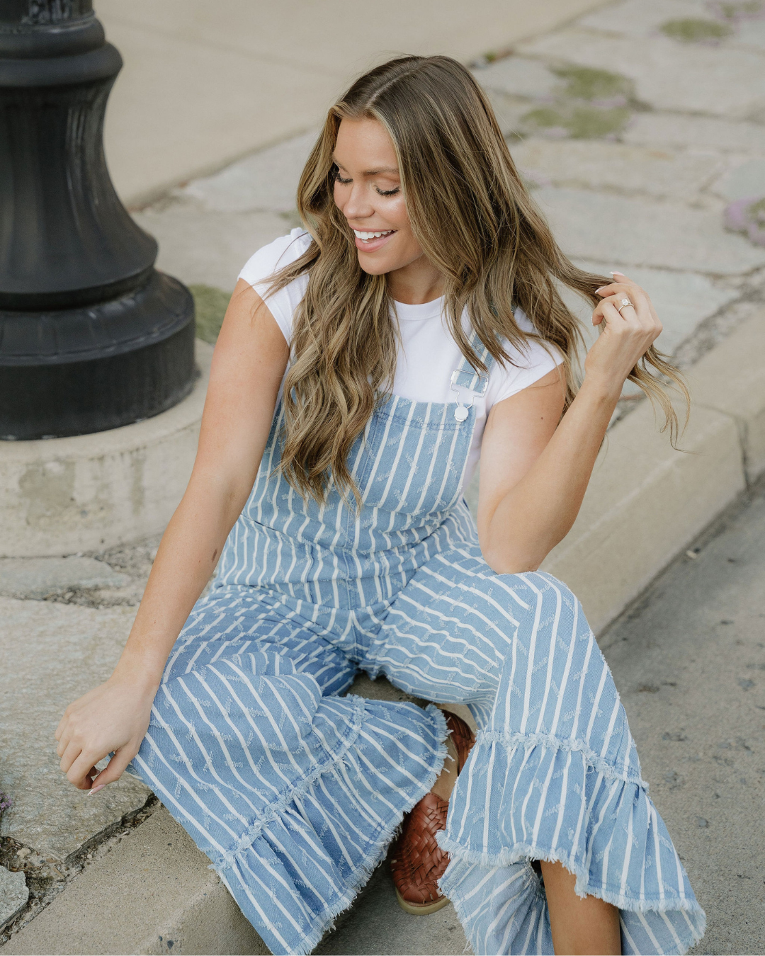 Jovie Ruffled Wide Leg Denim Overalls