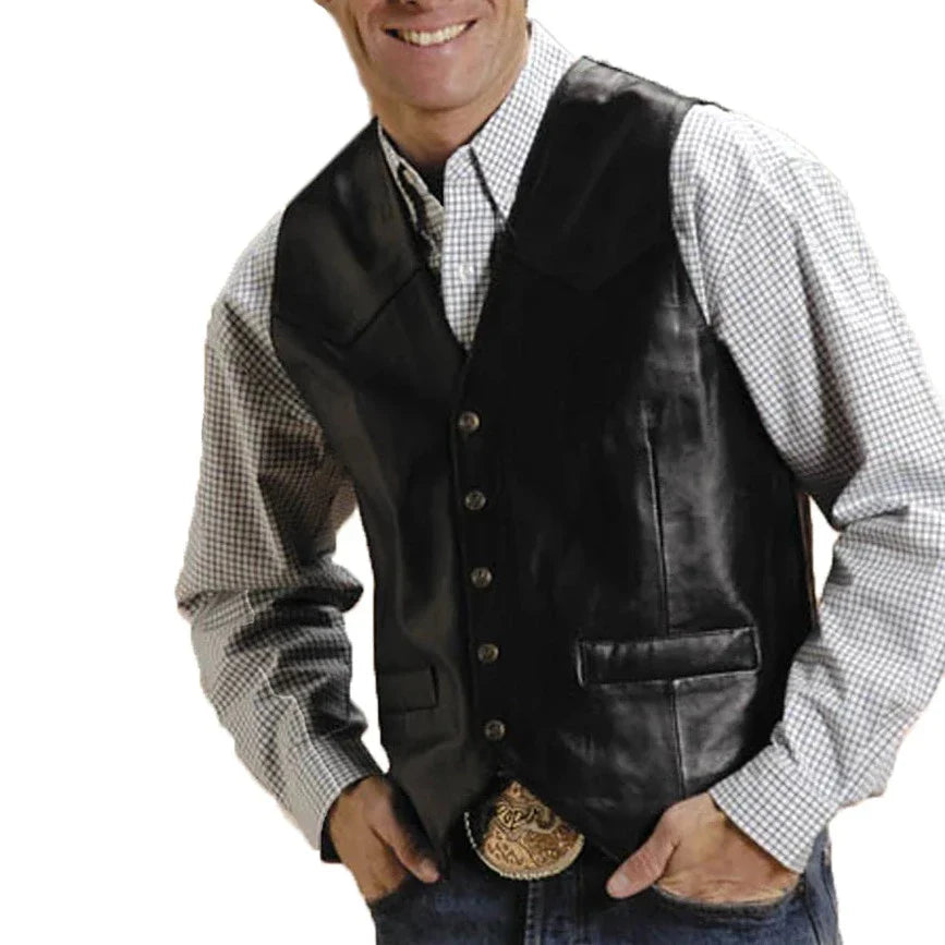 Black Leather Vest | Roper Mens