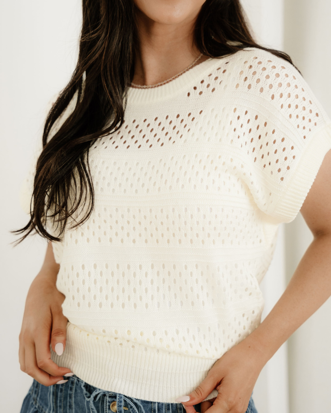 Noah Hollow Out Knit Round Neck Dolman Sweater