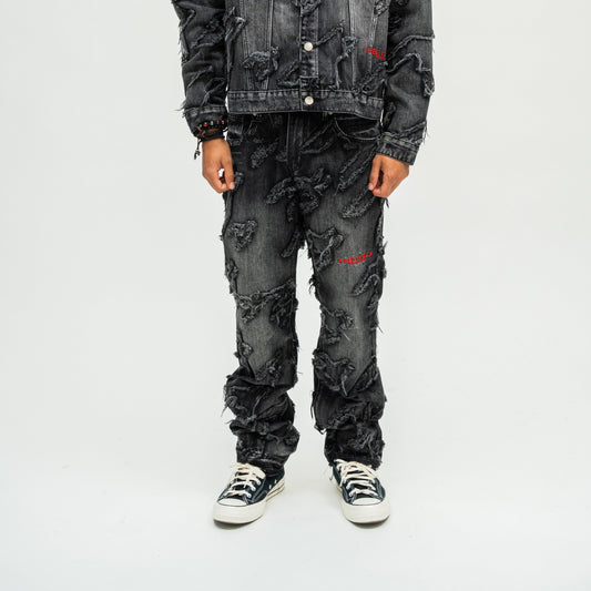 Checks Distressed Denim Pants - Black