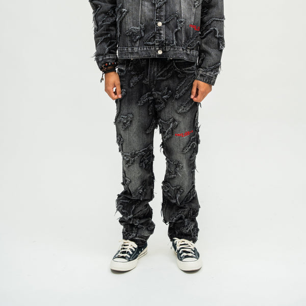 Checks Distressed Denim Pants - Black
