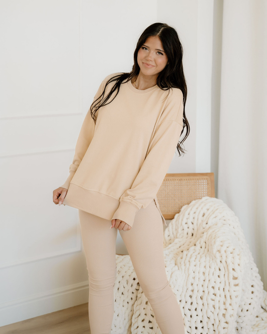 Remi Oversize Slit Sweatshirt Ribbed Leggings 2pcs Set