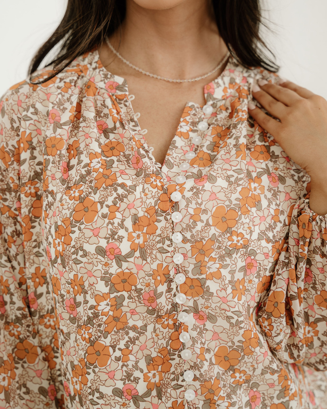 Adaline Floral Puff Sleeve Full Button Shirt