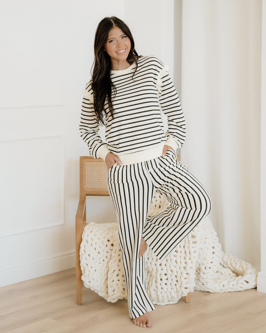 Talia Ruffle Trim Drop Shoulder Top Drawstring Loose Pant Set