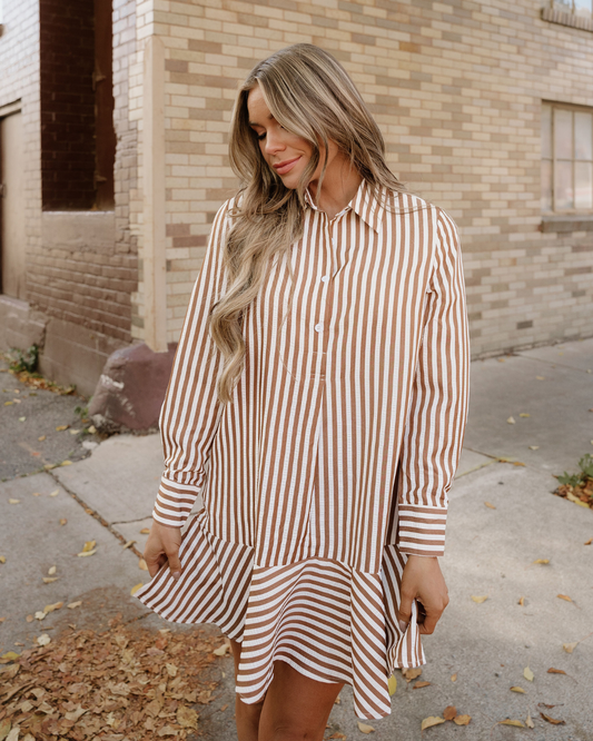 Dallas Ruffled Hem Collared Long Sleeve Shirt Mini Dress