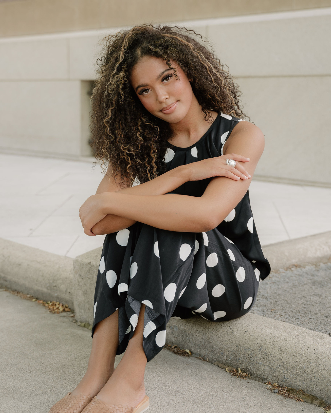 Paris Polka Dot Print Pleated Round Neck Tank Wide Leg Two-Piece Outfit