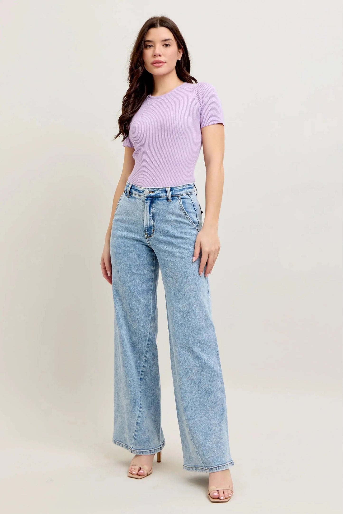 Plus Size Jeans - High Waist Wide Leg - Skewed Inseam Denim