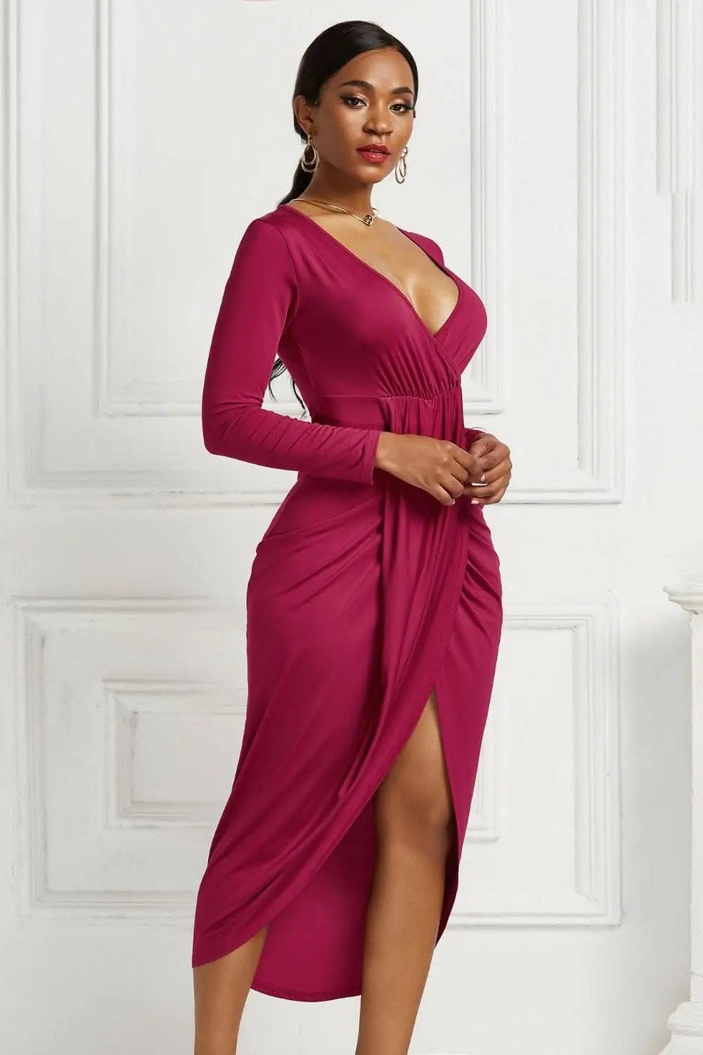 Trendsi Elegant ruched surplice dress