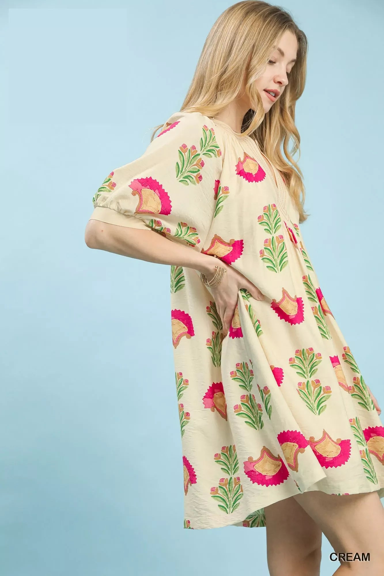 Umgee Abstract Print Mini Dress in Cream