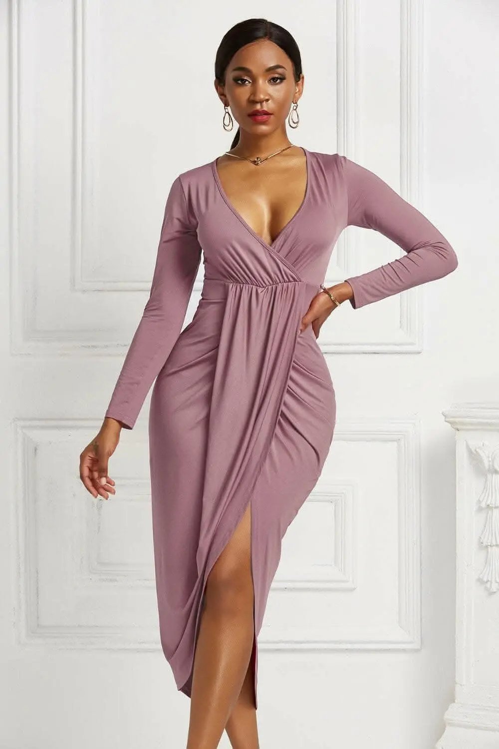 Trendsi Elegant ruched surplice dress
