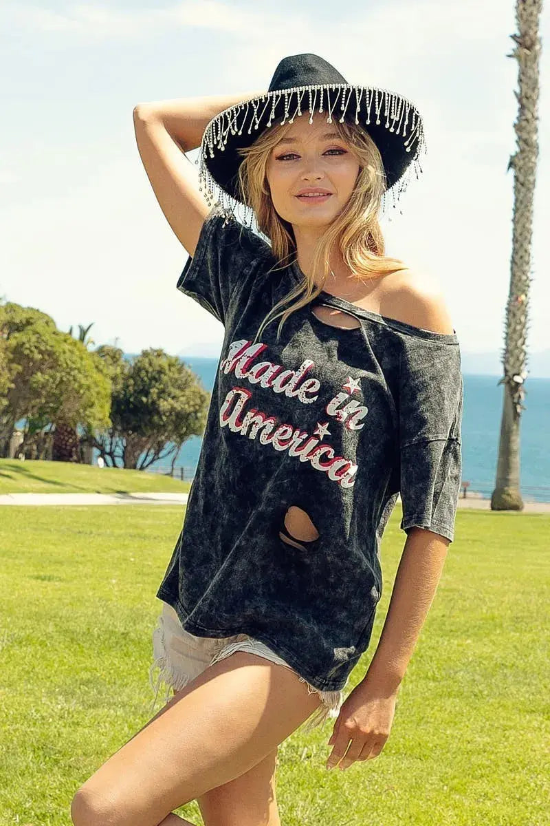 Graphic Tee - Soft Mineral Wash USA Made - America Print