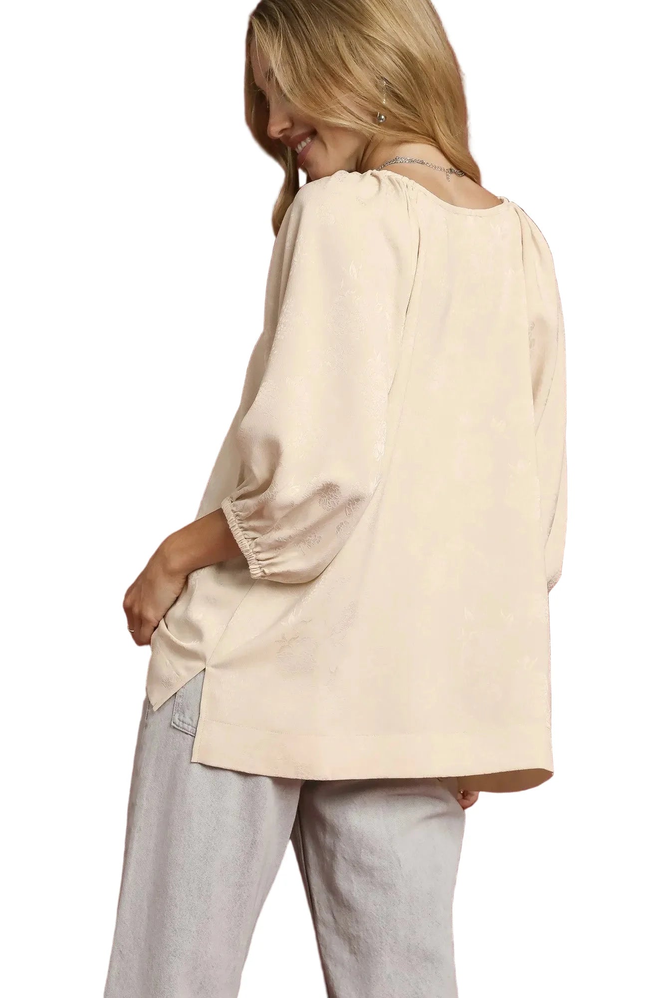 Side Slit 3/4 Sleeve Blouse
