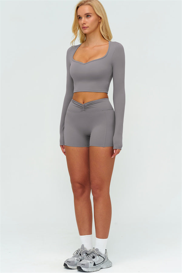 The Lushness Long Sleeve Crop top Shorts 2-Piece Set
