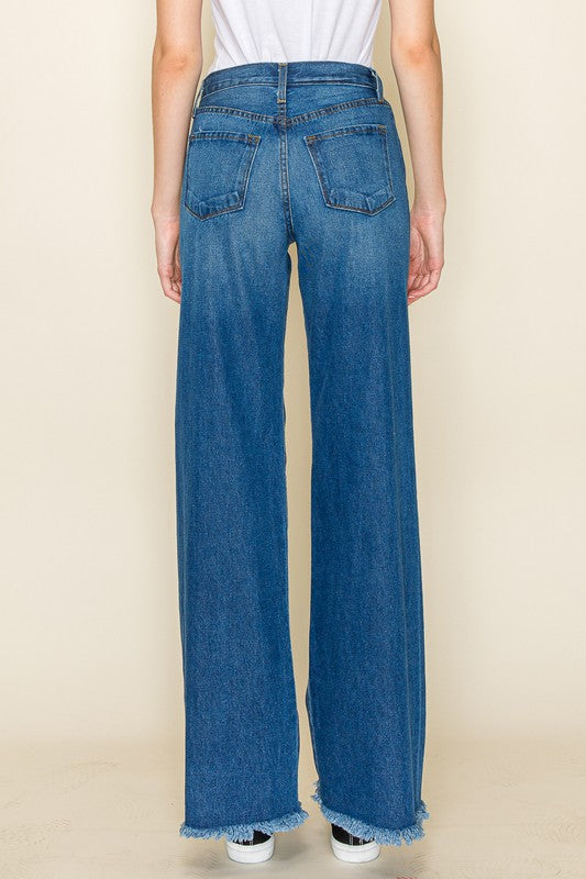 Casual Wide-Leg Frayed Jeans