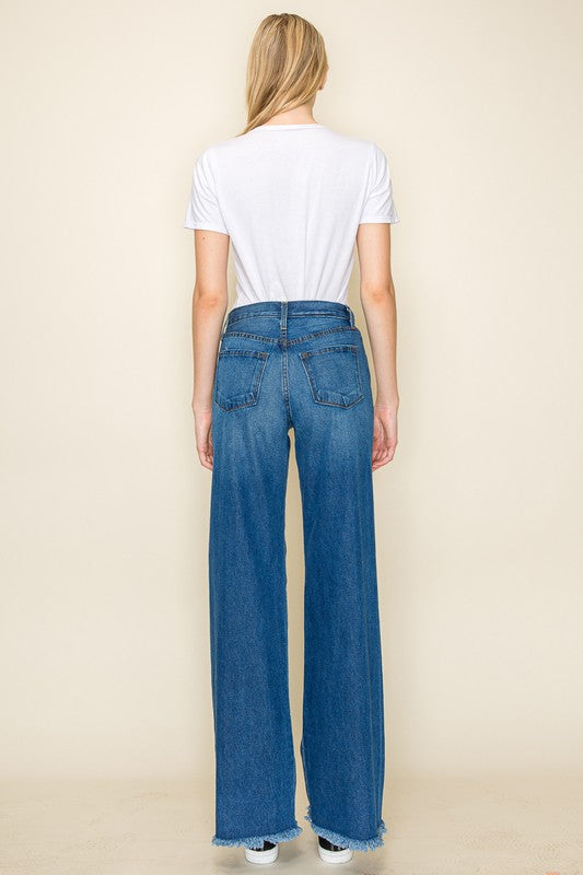 Casual Wide-Leg Frayed Jeans