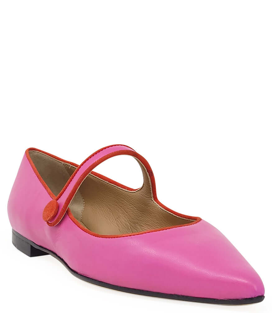 Pink Leather Flat Pointy Ballet