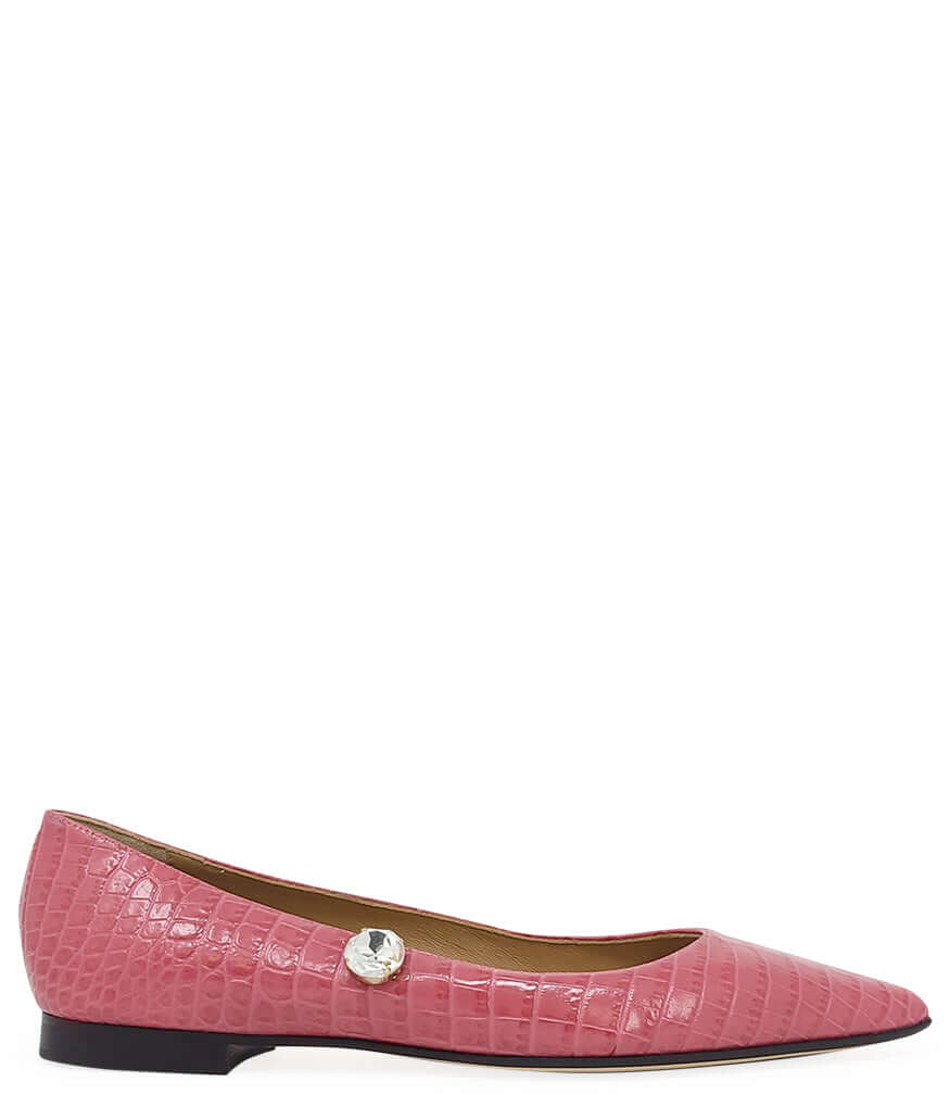 Pink Leather Croc Print Flat