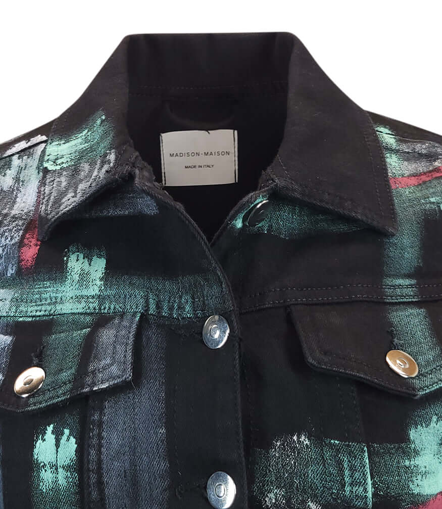 Black/Green Cotton Barbara Slim Jean Jacket