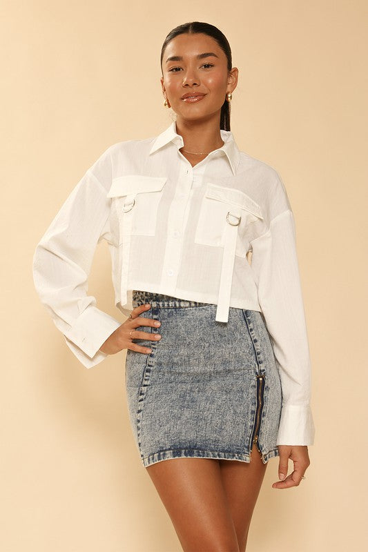 Cropped button front top