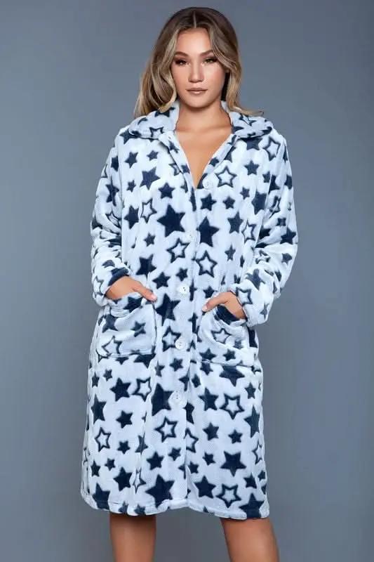 Premium BE WICKED 2068 Starry Robe - Women's L/XL, White/Navy, Apparel & Accessories