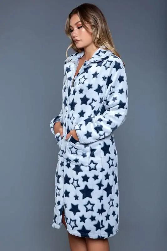 Premium BE WICKED 2068 Starry Robe - Women's L/XL, White/Navy, Apparel & Accessories