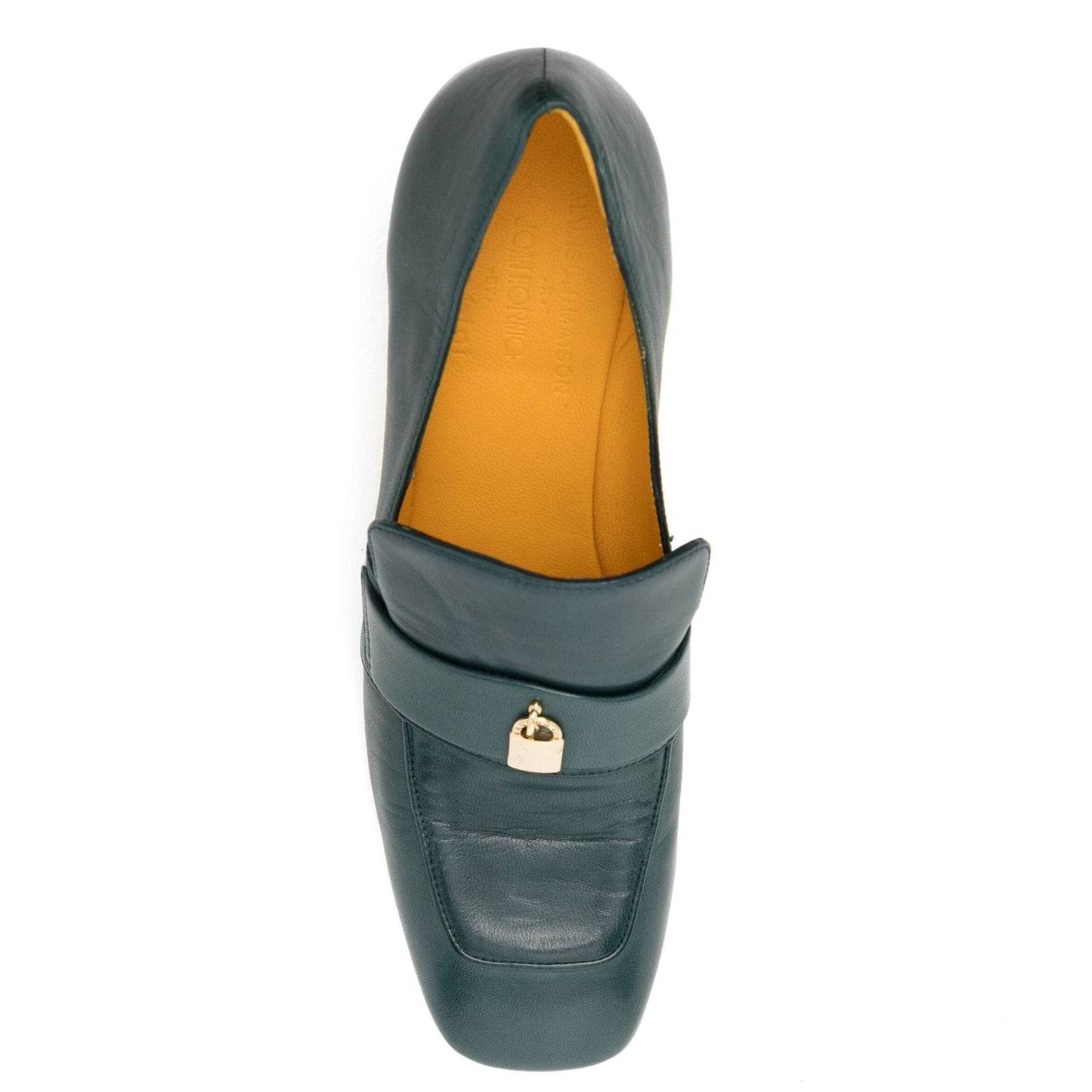 Teal Leather Lock Heel Loafer