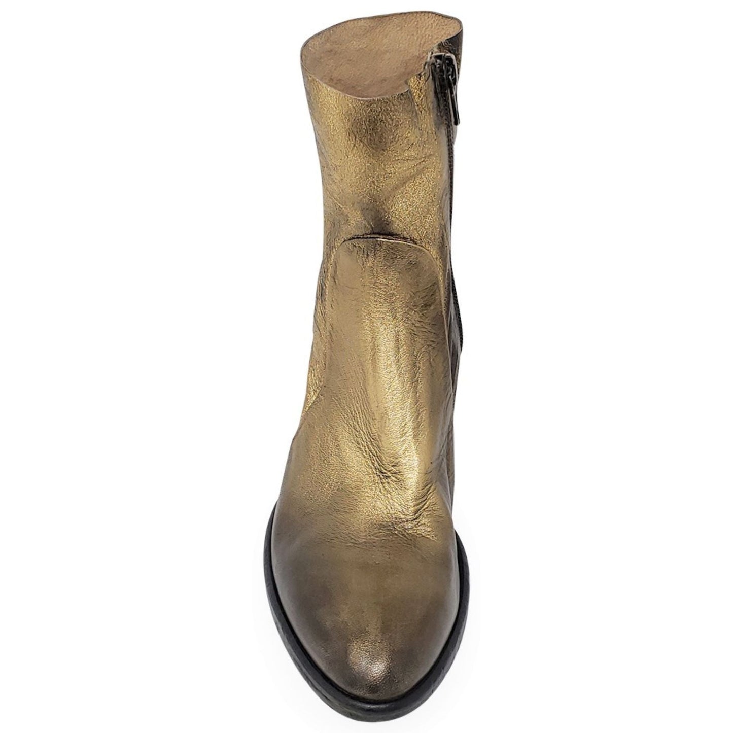 Antique Gold Leather Ankle Boot