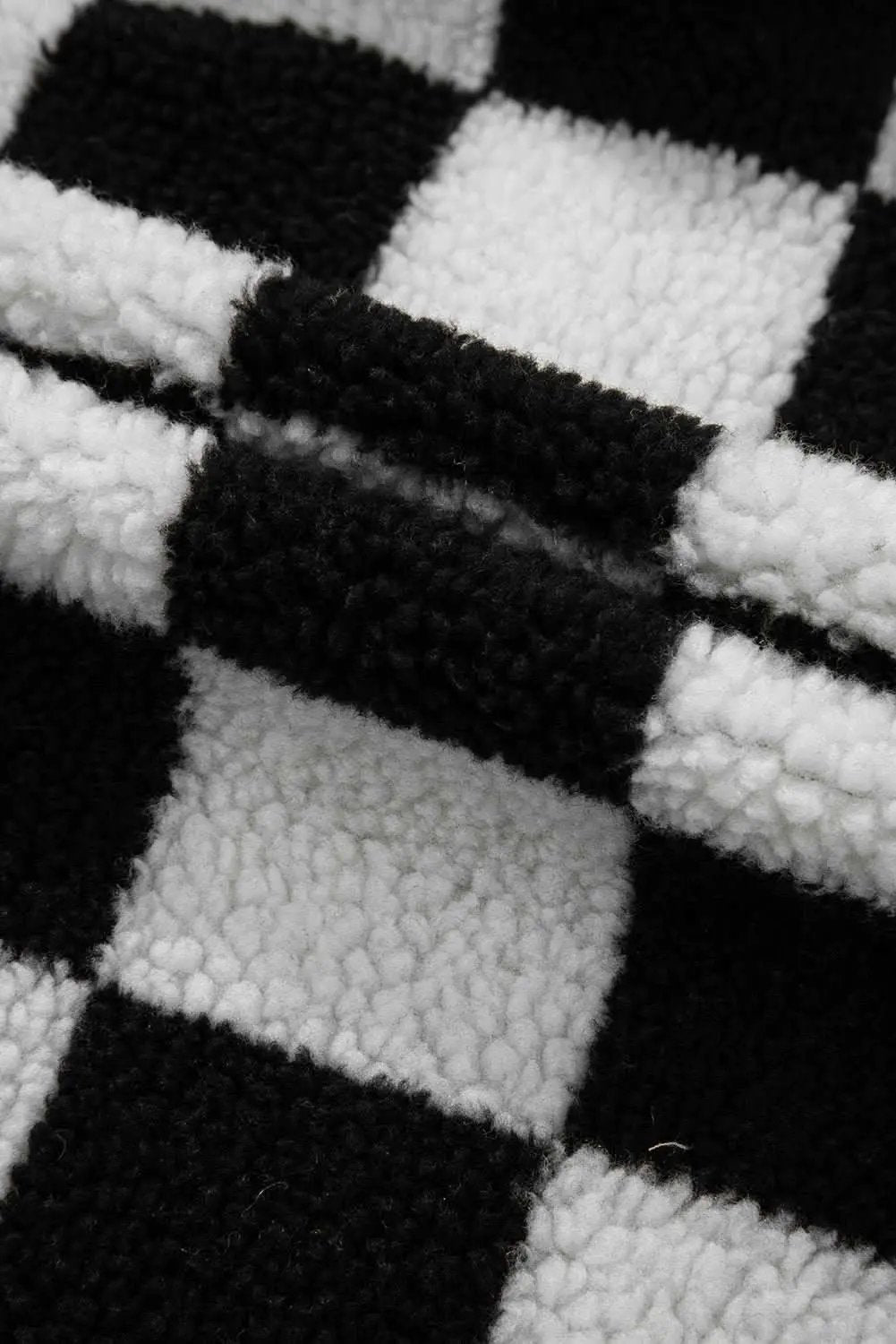 Women's Jacket - Black Checkered Fleece with Side Pockets - Casual Style