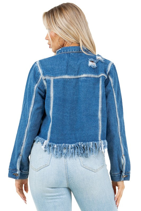 WOMEN FASHION CROP DENIM TRUCKER JACKET