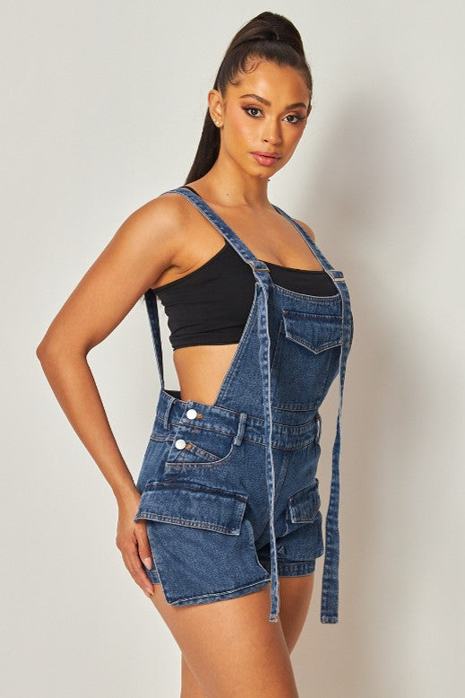 Denim short overalls