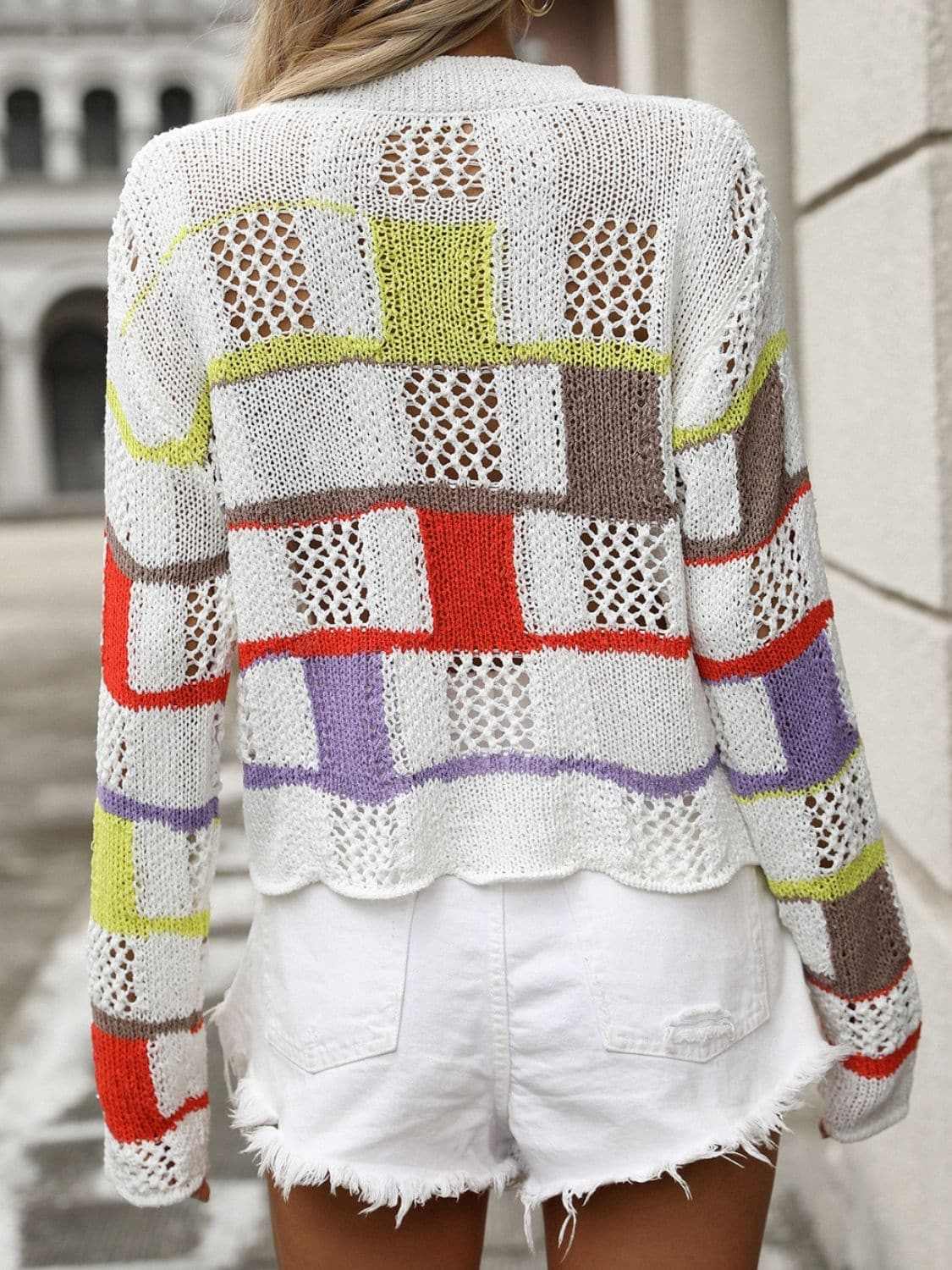 Trendsi Colorful crochet round neck pullover