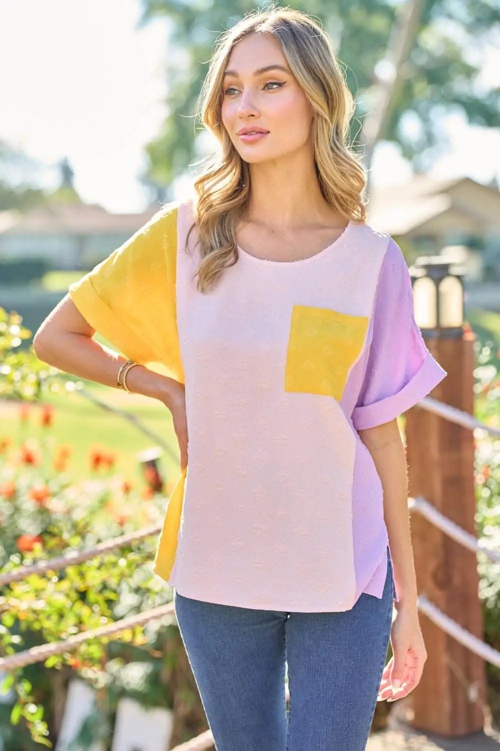 Trendsi Hailey & Co Color Block Top Women's Casual T-Shirt USA Shipped