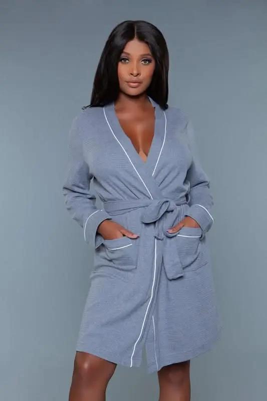 Waffle Robe Dress Waffle Knit - Black