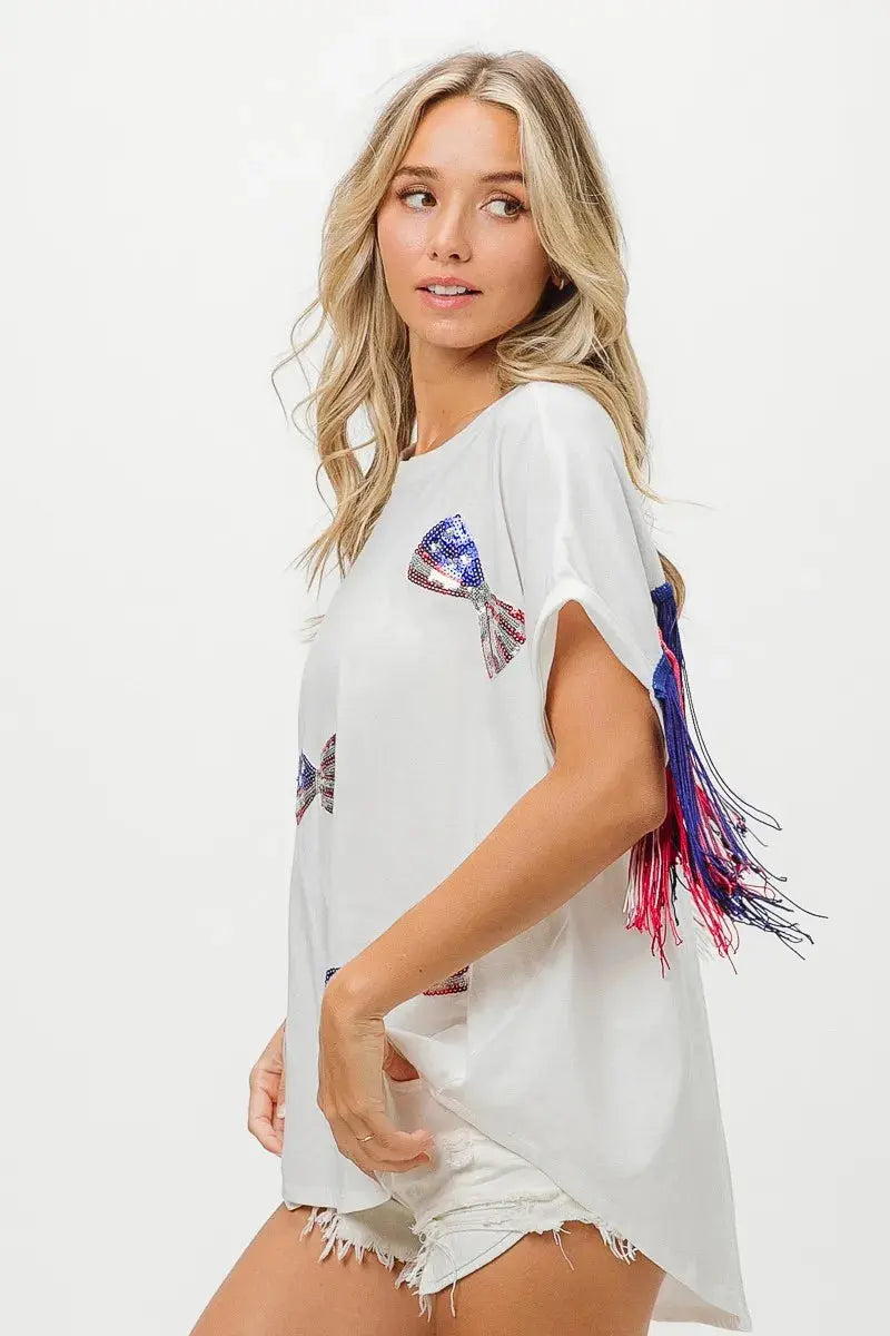 Women's T-Shirt - Sequin Flag - Patriotic USA
