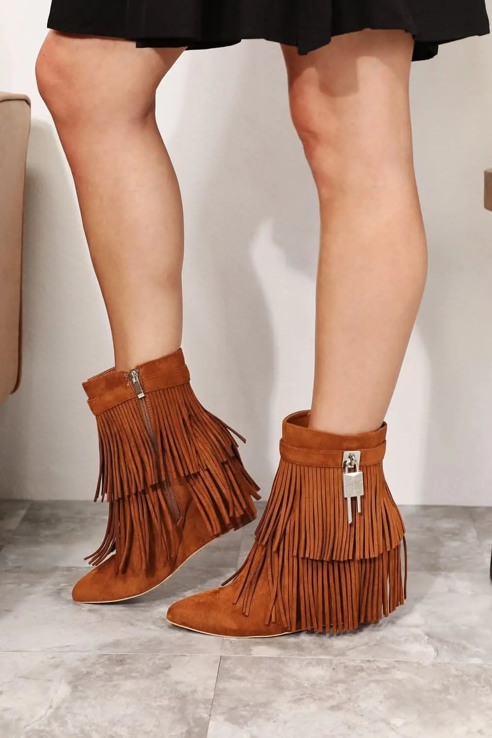 Trendsi Tassel Wedge Booties Women's Fashion Ankle Boots Chic & Comfy Shoes