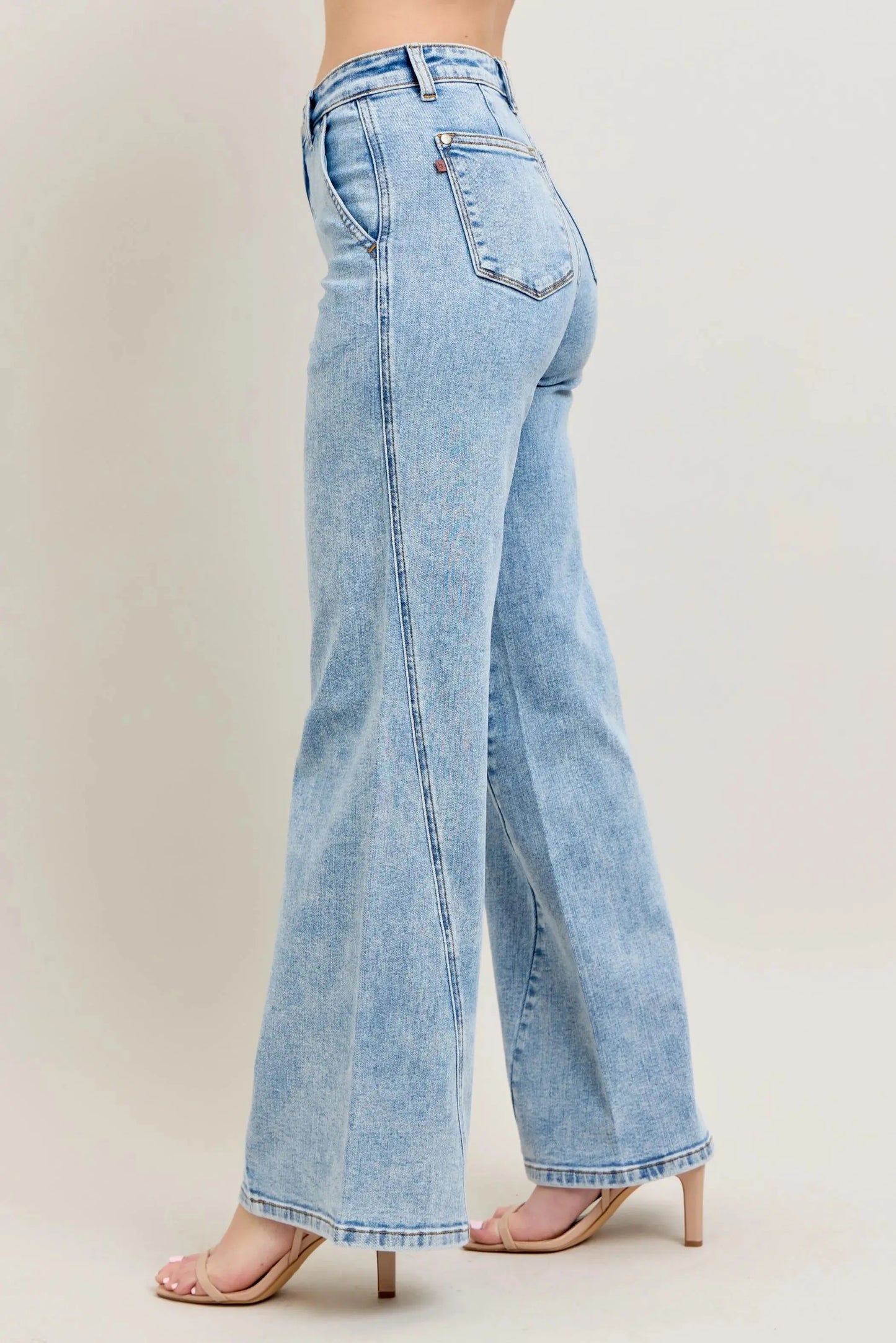 Plus Size Jeans - High Waist Wide Leg - Skewed Inseam Denim