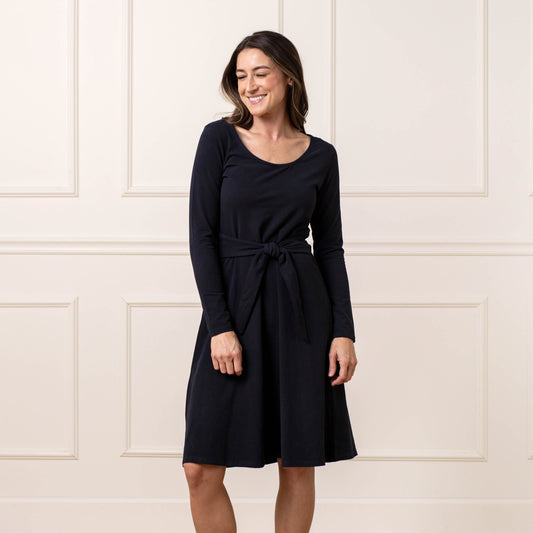 Organic Long Sleeve Tie-Waist Knit Dress