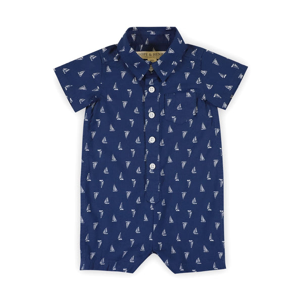 Organic Seersucker Button Front Romper