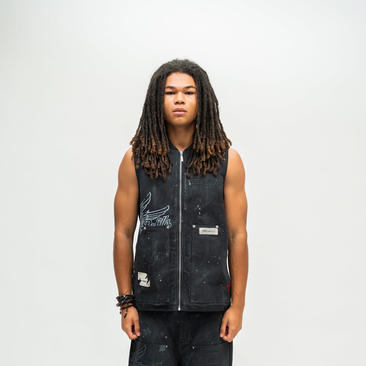 Service Grunge Vest Jacket - Black