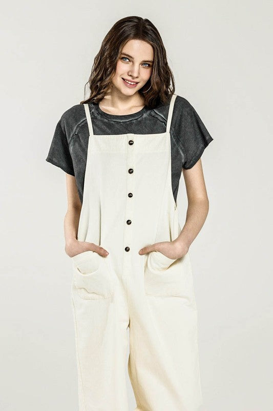 Plus Button Down Sleeveless Overall Jumpsuit