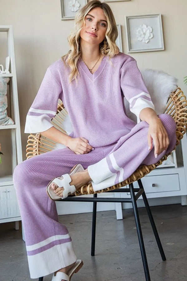 Trendsi First Love Contrast Ribbed Knit Pants