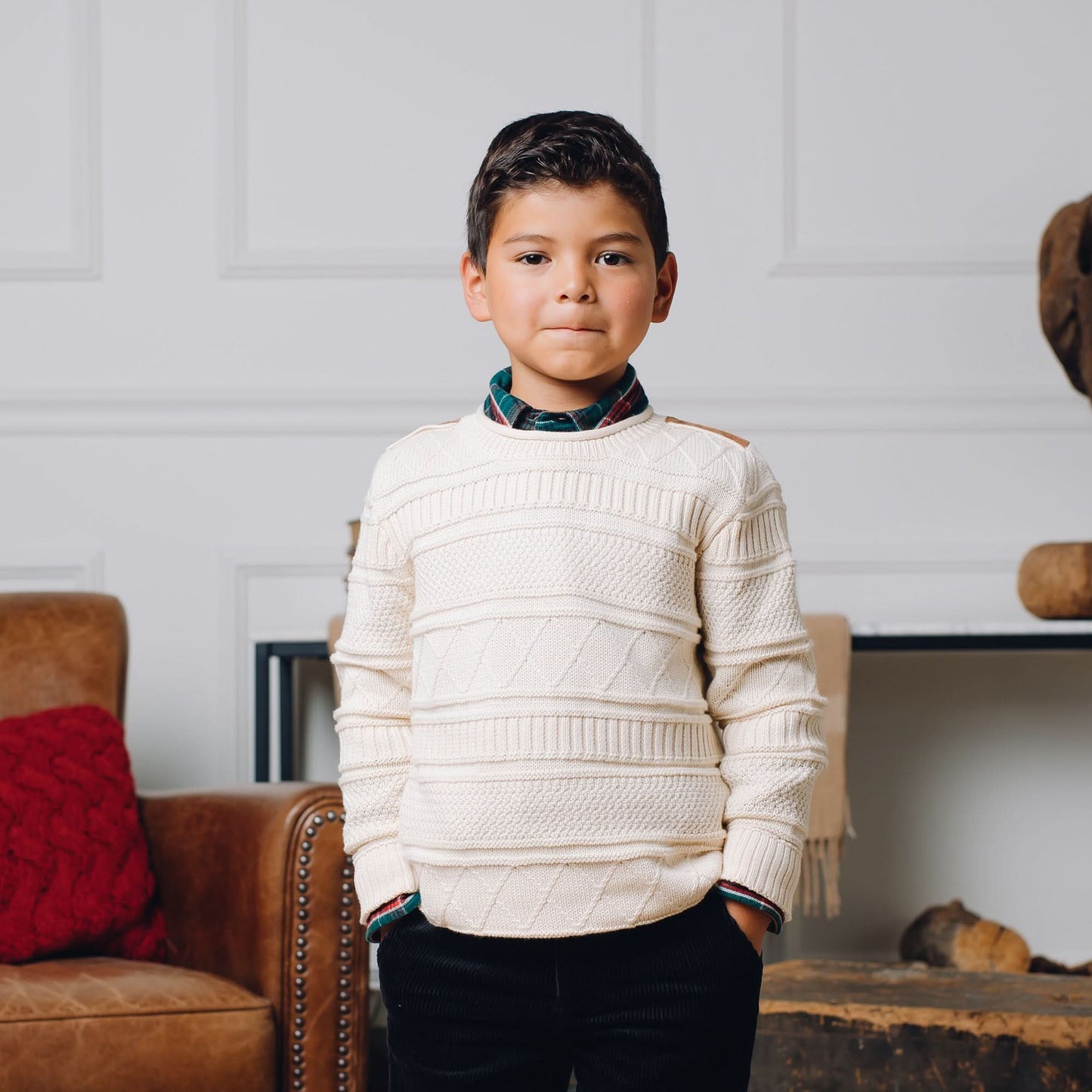 Organic Cable Sweater with Suede Detail - Baby