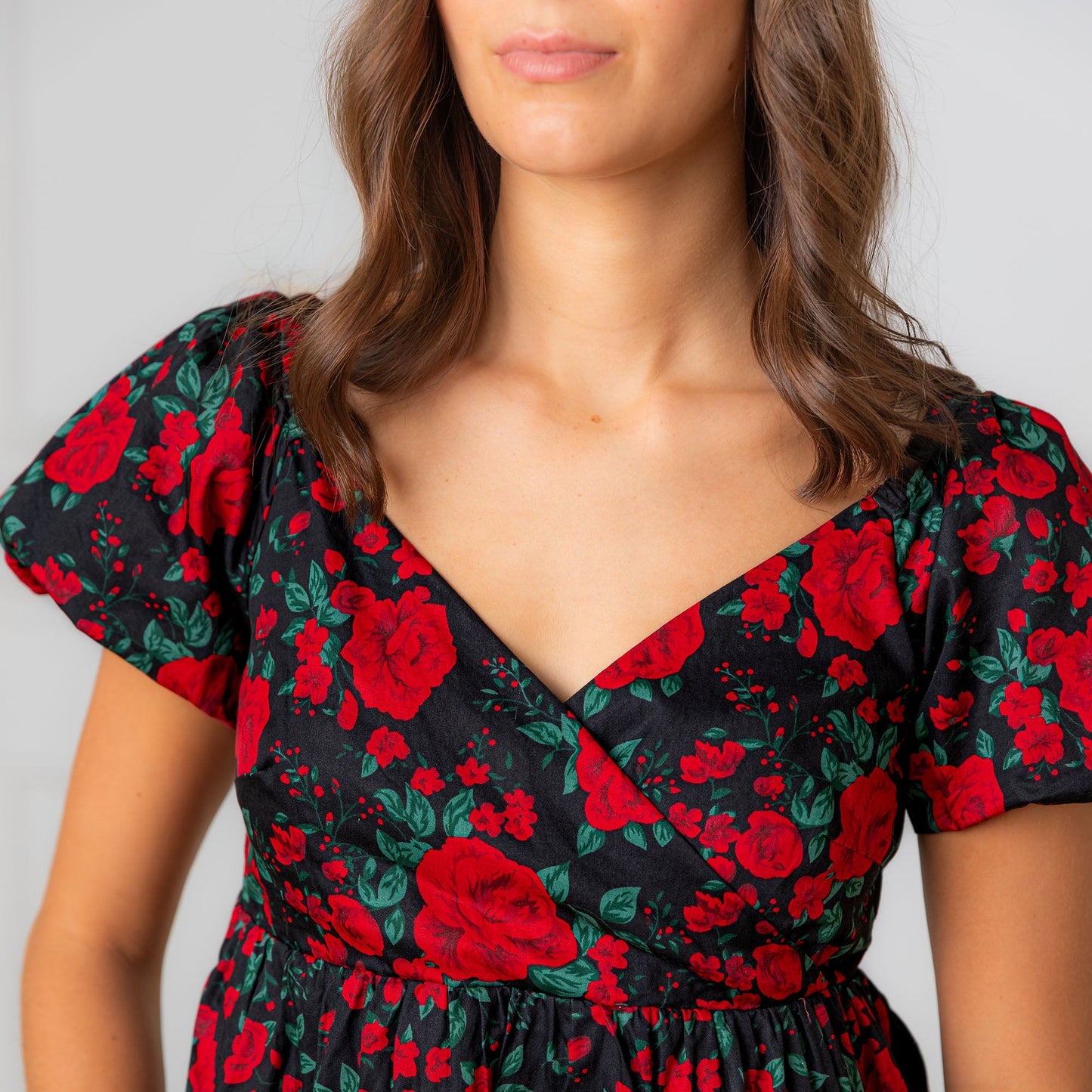 Puff Sleeve Crossover Dress