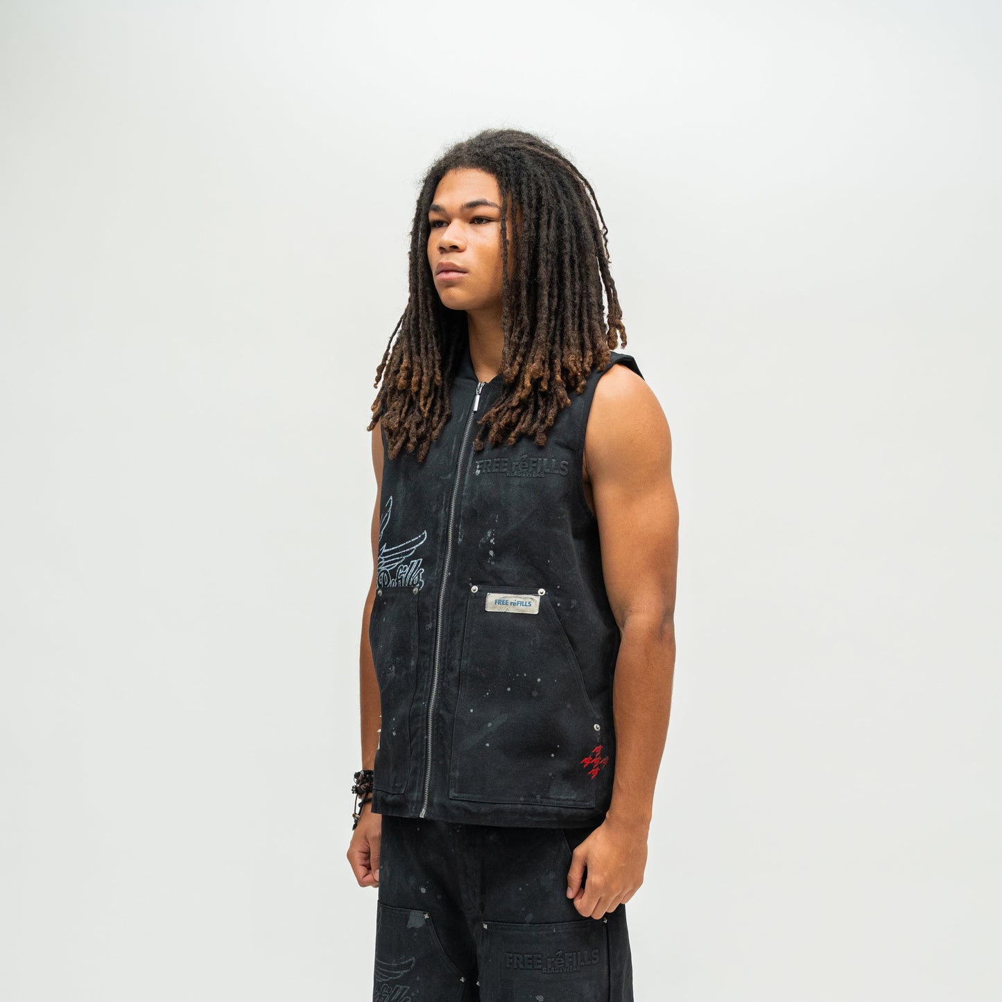Service Grunge Vest Jacket - Black