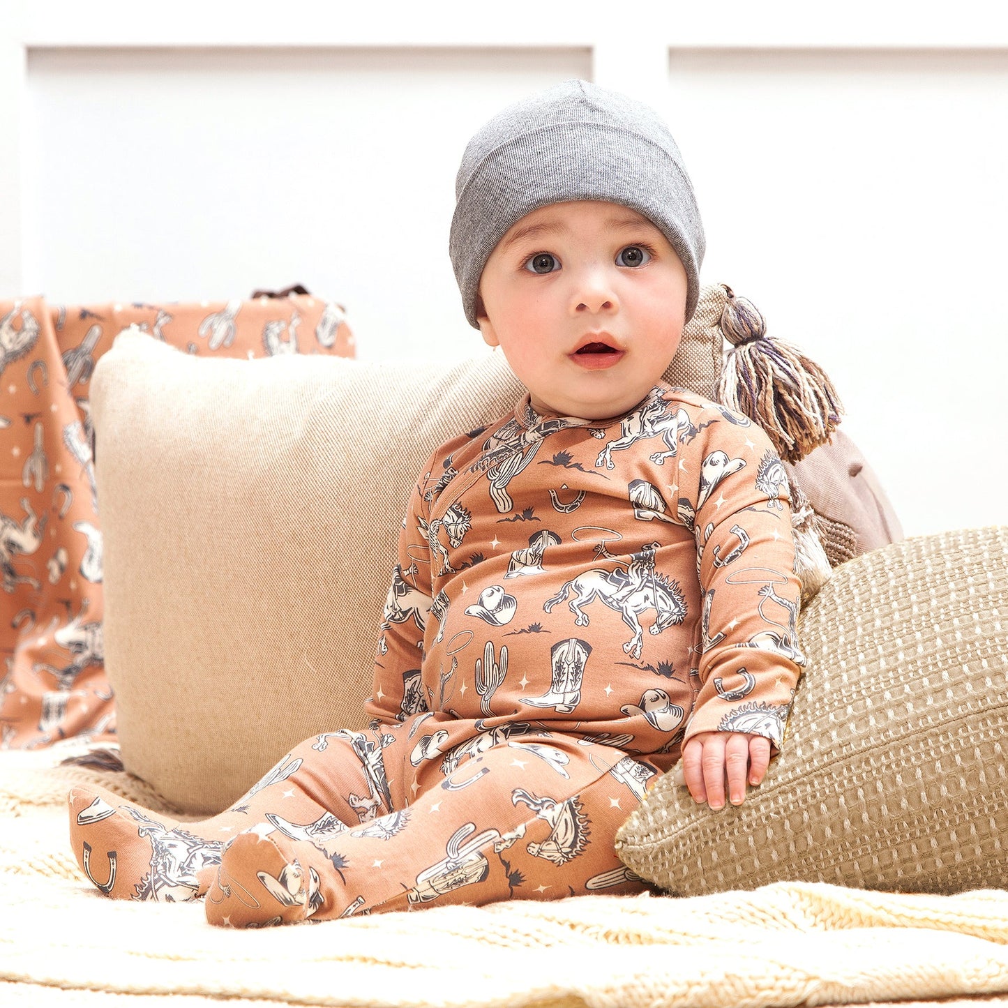 Wild Wrangler/Brown Western Baby Boy Bamboo Zipper Romper