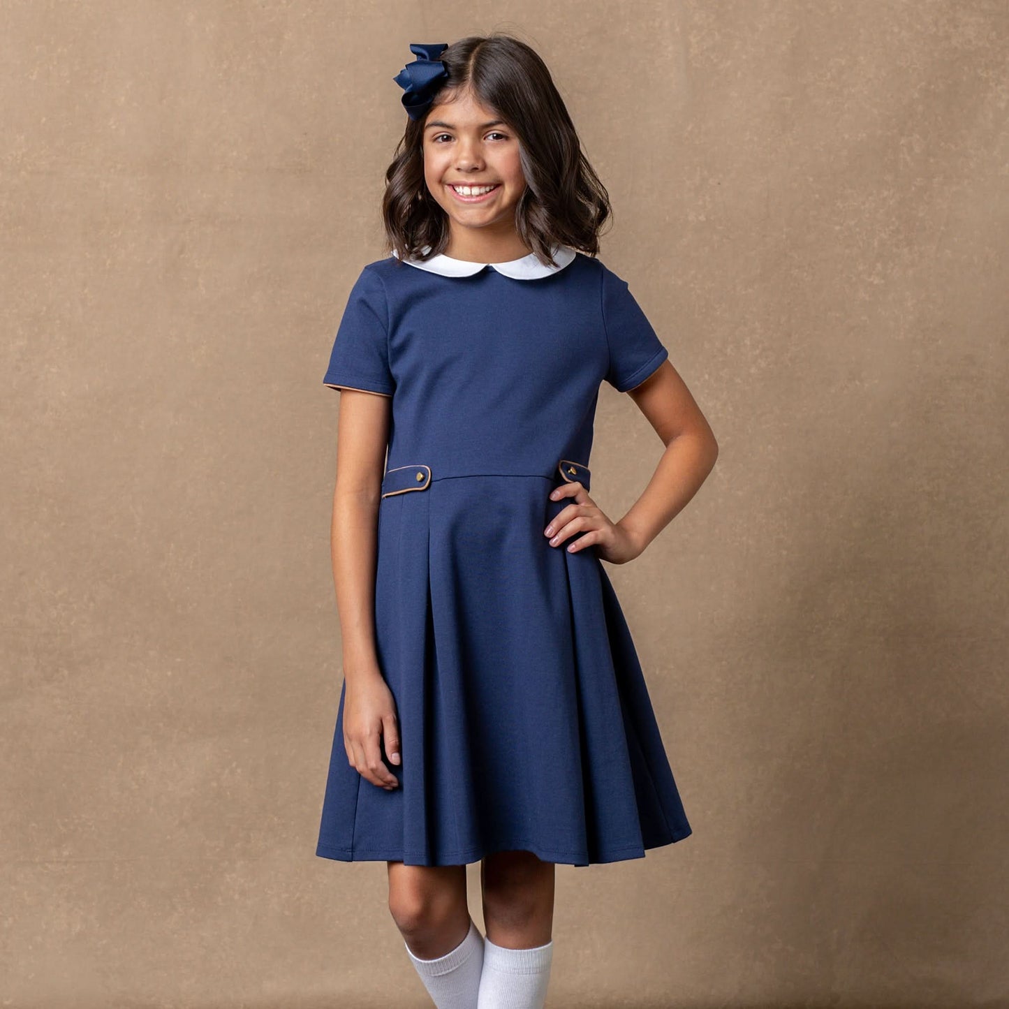 Pleated Ponte Dress with Collar - Baby