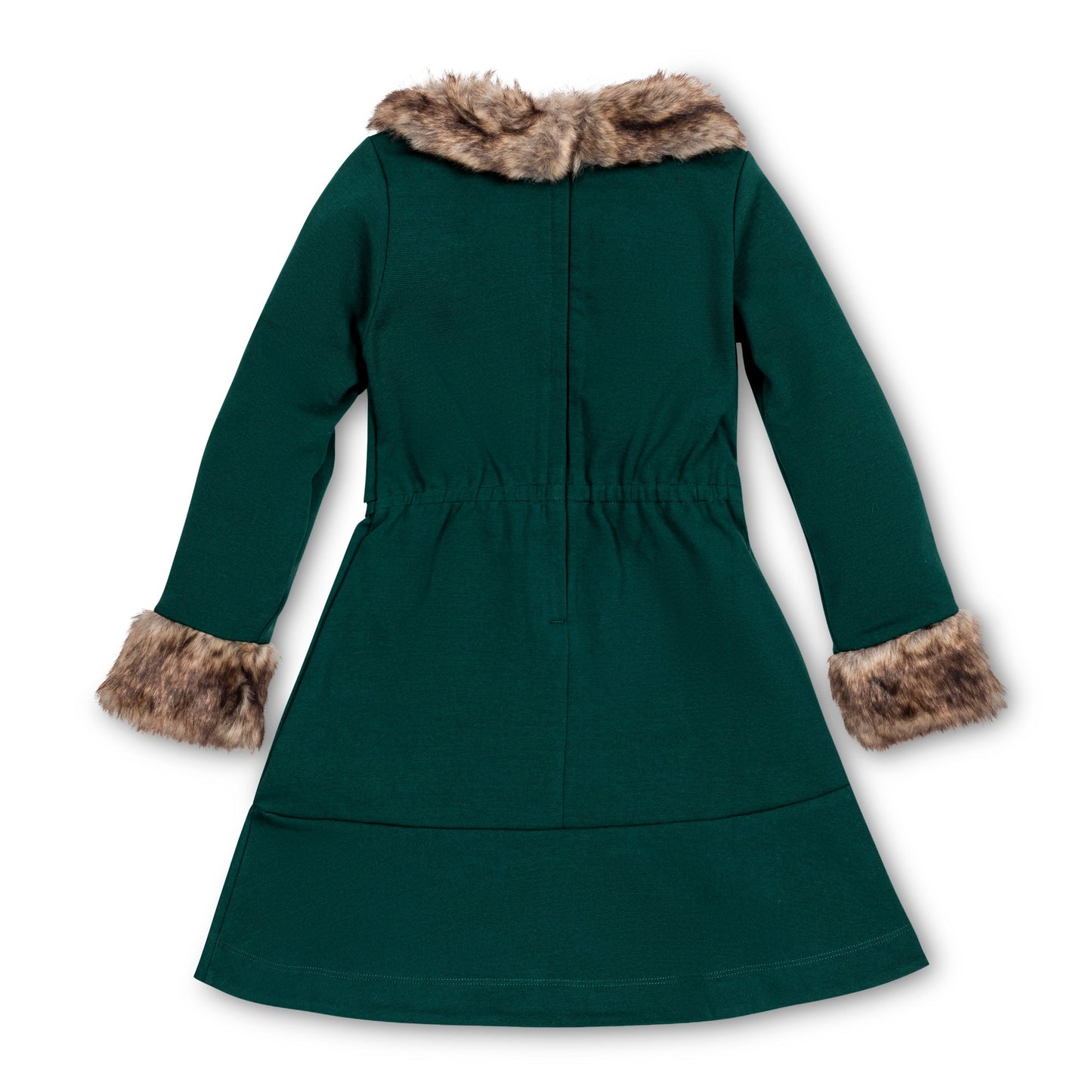Long Sleeve Ponte Dress with Faux Fur