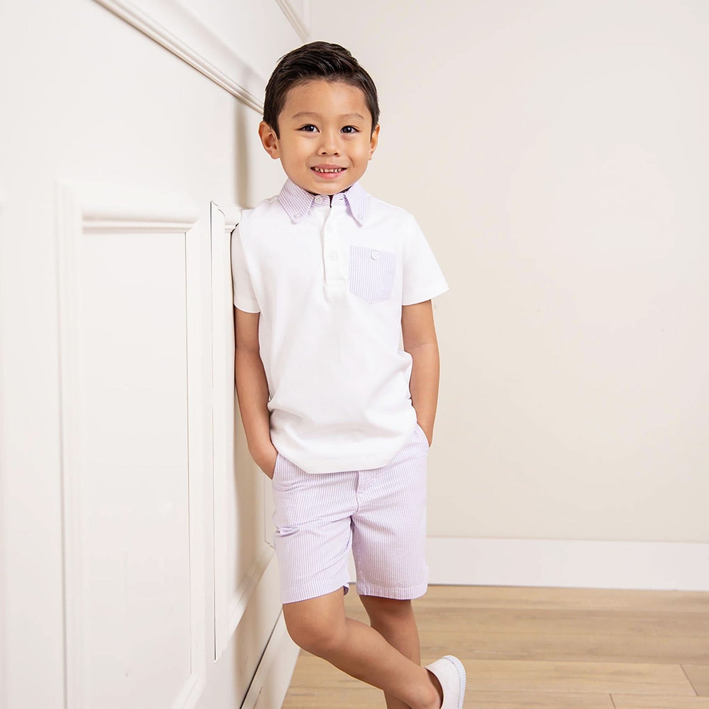 Organic Jersey Polo with Seersucker Trim